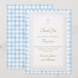 Taufkarte Blau Gingham Dankeschön Einladung
