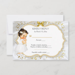 Taufkarte für Mädchen in Gold RSVP Karte