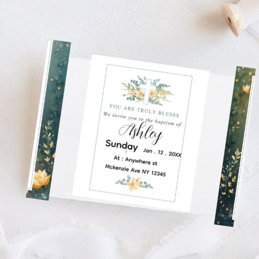 Taufkarte mit Kreuz und Blumen Einladungspostkarte