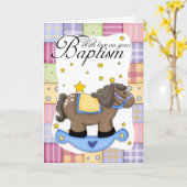 Taufkarte mit Rockpferd blau Karte (Gelbe Blume)