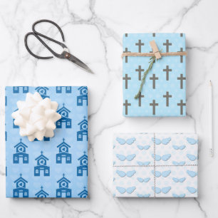 Taufkirche Kreuz Flügel Geschenkpapier Set