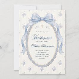 Taufkleid Baby Blaue Schleife Florale Toile Einladung