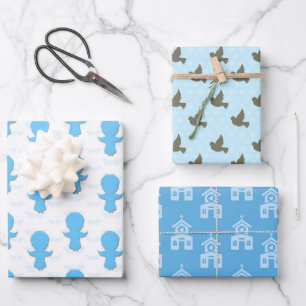 Taufkleid Blaue Taube Engel Kirche Geschenkpapier Set