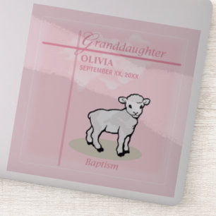 Taufkleid Enkelin Pink Lamm Name und Datum Aufkleber