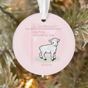 Taufkleid Enkelin Pink Lamm Name und Datum Ornament