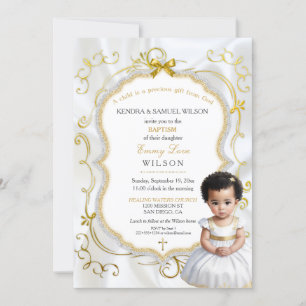Taufkleid für Mädchen Kommunion Taufe Weiß Gold Einladung