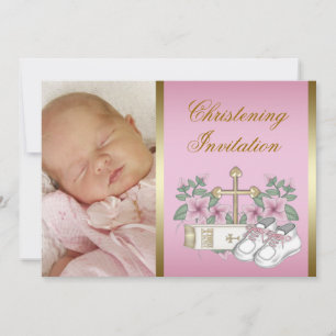 Taufkleid in Rosa und Gold Einladung