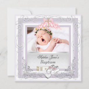 Taufkleid Mädchen Christening Taufe Weiß Rosa Ankündigung