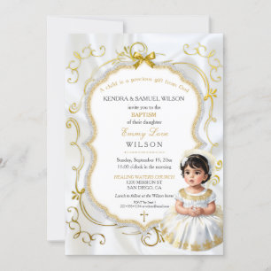 Taufkleid Mädchen Taufe Christening Weiß Gold Einladung