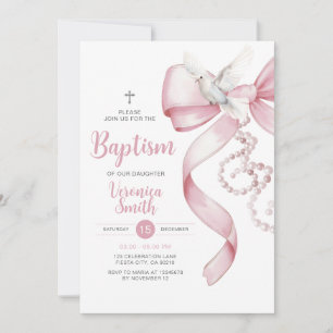 Taufkleid Mädchen Taufe Rosa Schleife Perlenkette  Einladung