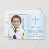 Taufkommunionsbestätigung Blue BOY FOTO Dankeskarte (Vorderseite)