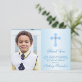 Taufkommunionsbestätigung Blue BOY FOTO Dankeskarte (Stehend Vorderseite)