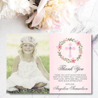 Taufkommunionsbestätigung Girl Floral FOTO Dankeskarte