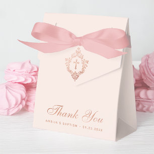 Taufkreuz-Kamm mit Roségold-Dankeschön für Mädchen Geschenkschachtel