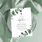 Taufkreuz Wasserfarbe Grünes Leaf Einladung