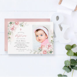 Taufmädchen | Foto Rosa Aquarellfarben Einladung