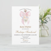 Taufmädchen rosa Schleife Einladung (Stehend Vorderseite)
