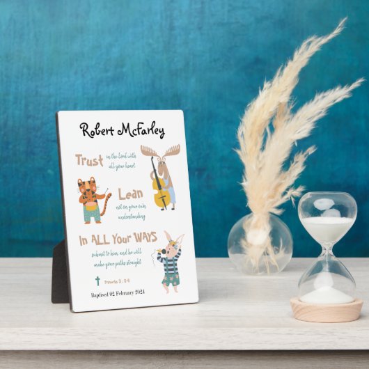 Taufmännchen Niedliche Musical-Tiere mit Bibelvers Fotoplatte (Seite)