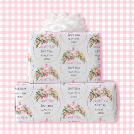 Taufname Datum Rosa Blumenspray Geschenkpapier