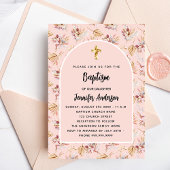 Taufpampas florals Rose Goldpinken Einladungspostkarte