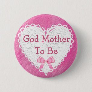 Taufpatin Pink Lace Baby Shower Button