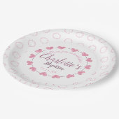 Taufplatte für kleine Mädchen pink-weiße Blume Pappteller (Schrägansicht)