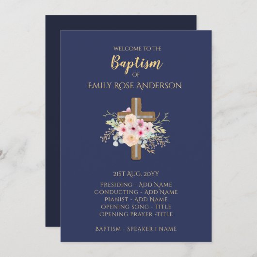 Taufprogramm - Blumenkreuz BLAU Gold Programm (Vorne/Hinten)