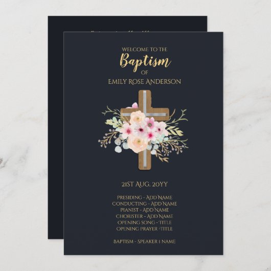 Taufprogramm - Blumenkreuz Blaues Gold Programm (Vorne/Hinten)