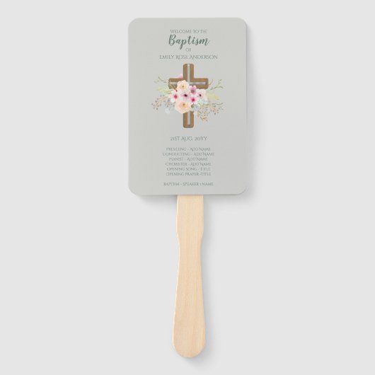 Taufprogramm Fan - Blumenkreuz Grau Fächer (Vorderseite)