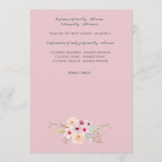 Taufprogramm für MÄDCHEN - Blumenkreuz Programm (Rückseite)