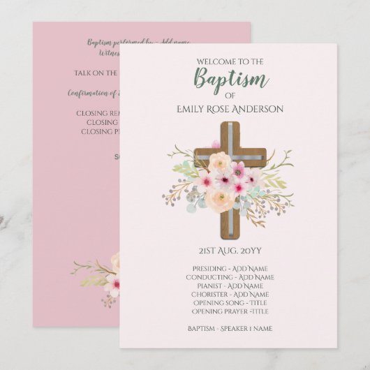 Taufprogramm für MÄDCHEN - Blumenkreuz Programm (Vorne/Hinten)