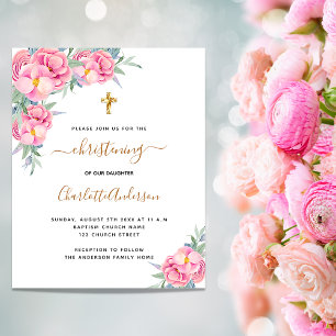 Taufrose mit rosa Blumen im Budget-Einladungsdesig