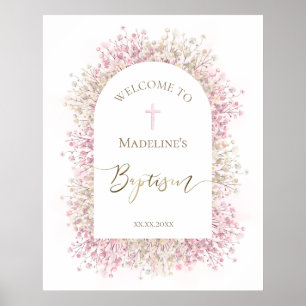 Taufrose weiße florale Begrüßung Poster