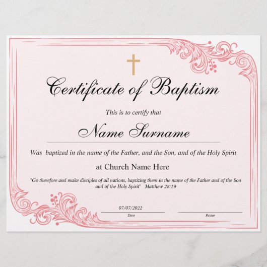 Taufschein, Baby Dedication (Vorderseite)