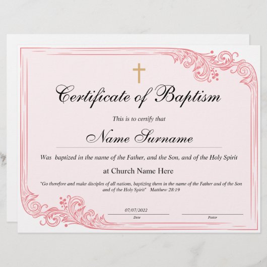 Taufschein, Baby Dedication (Vorne/Hinten)