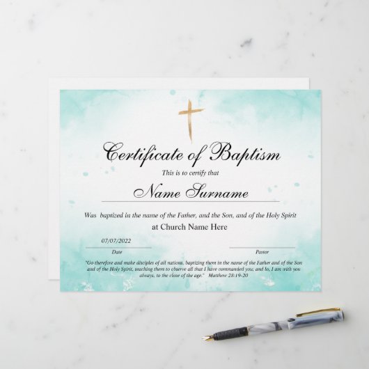 Taufschein, Baby Dedication (Vorderseite/Rückseite Beispiel)