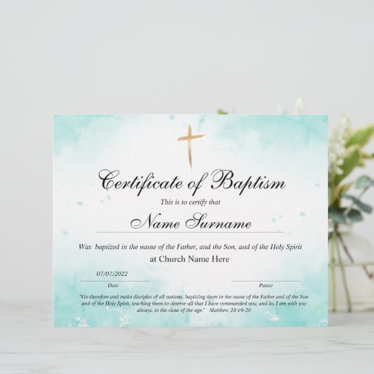 Taufschein, Baby Dedication (Stehend Vorderseite)