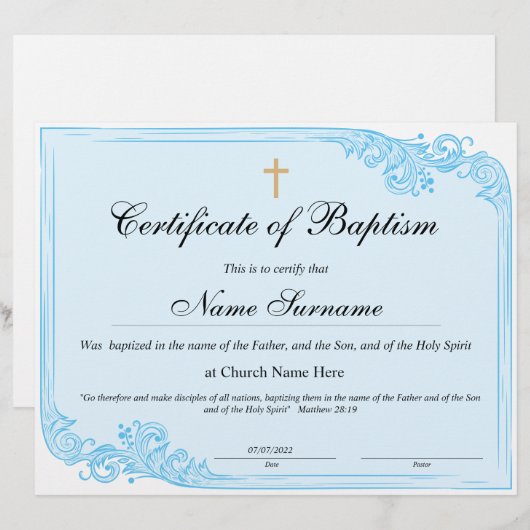 Taufschein, Baby Dedication (Vorne/Hinten)