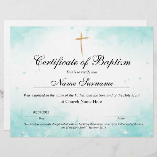 Taufschein, Baby Dedication (Vorne/Hinten)