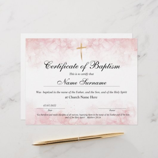 Taufschein, Baby Dedication (Vorderseite/Rückseite Beispiel)