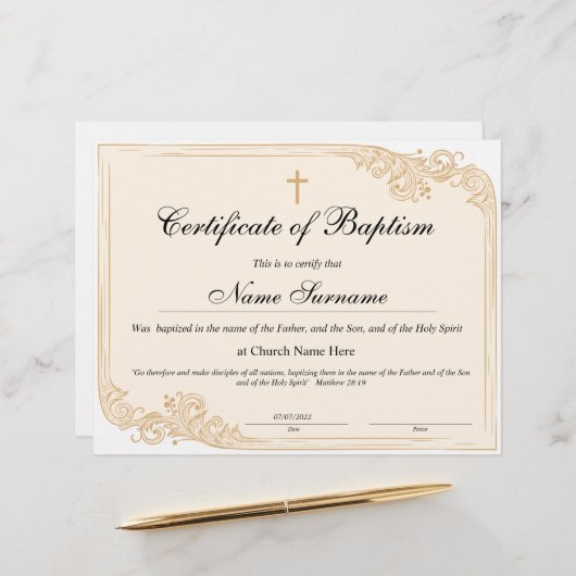 Taufschein, Baby Dedication (Vorderseite/Rückseite Beispiel)