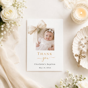 Taufschleifenfoto elfenbein creme Mädchen Dankeskarte