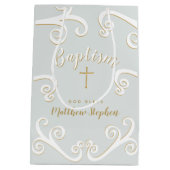 Taufscrolls in Pulverblau und Gold Mittlere Geschenktüte (Rückseite)