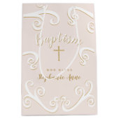 Taufscrolls in Rosa und Gold Mittlere Geschenktüte (Vorderseite)