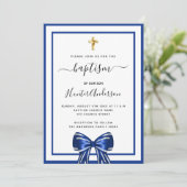 Taufsjunge königsblaue, weiße Bogen-Schrift Einladung (Stehend Vorderseite)