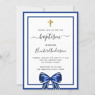 Taufsjunge königsblaue, weiße Bogen-Schrift Einladung