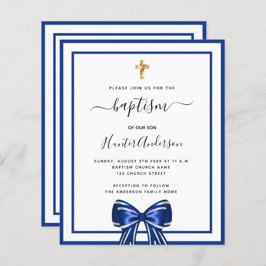 Taufsjunge Königsblauer weißer Bogen Einladung (Vorne/Hinten)
