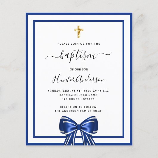 Taufsjunge Königsblauer weißer Bogen Einladung (Vorderseite)
