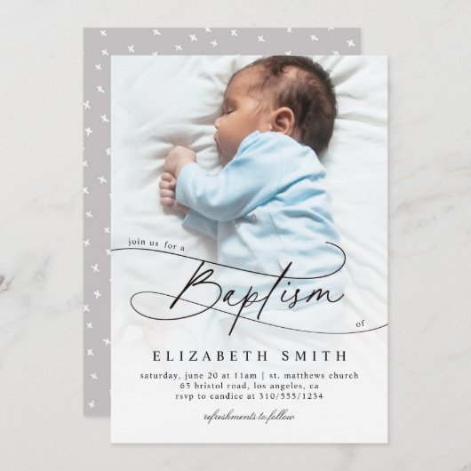 Taufskript Elegante religiöse Sitte mit Foto Einladung (Vorne/Hinten)
