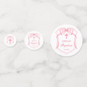 Tauftisch des rosa Bow-Wappen Konfetti (Vorderseiten)